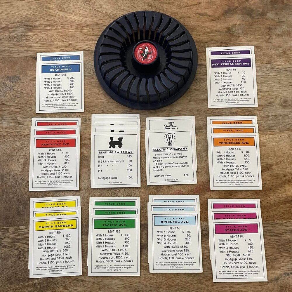 29Pc 1998 Monopoly Deluxe Edition Complete Replacement Set Deed Cards & Holder